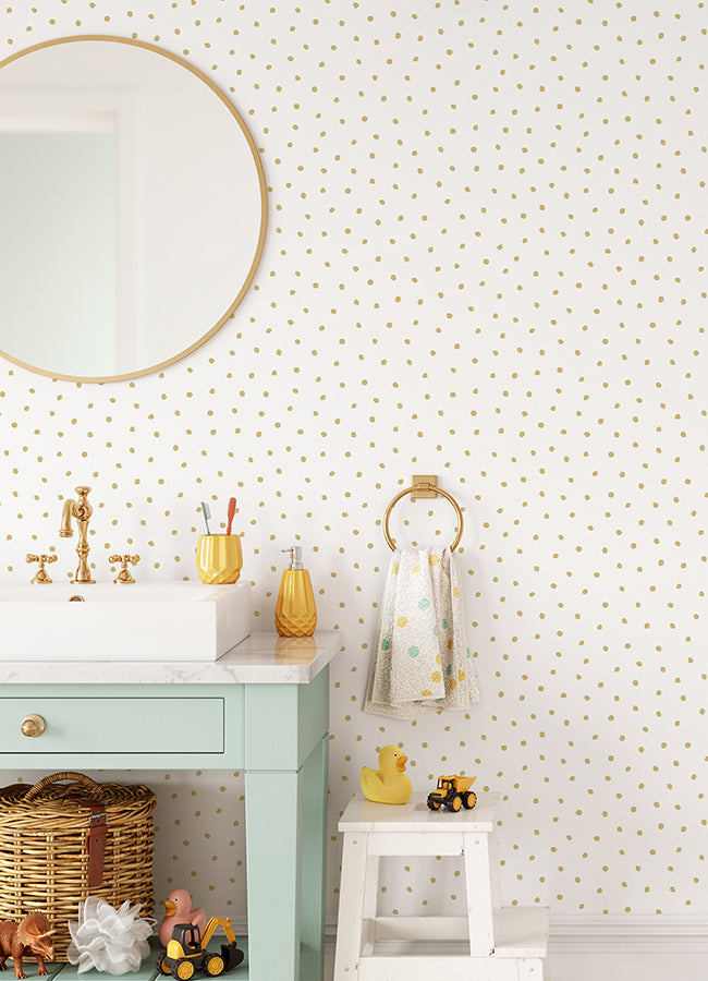Pixie Gold Dots Wallpaper  | Brewster Wallcovering