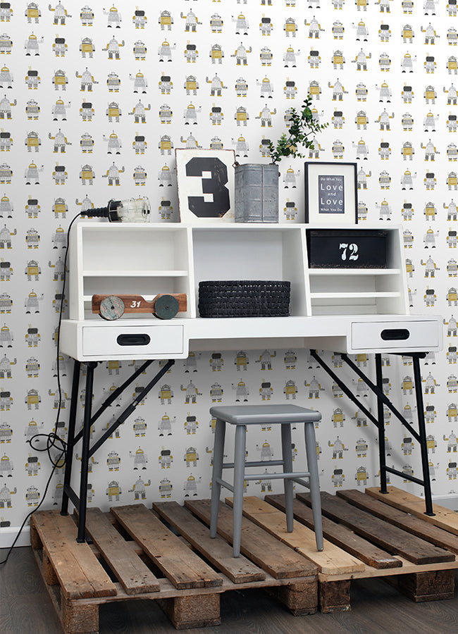 Callum Gold Robots Wallpaper  | Brewster Wallcovering - The WorkRm