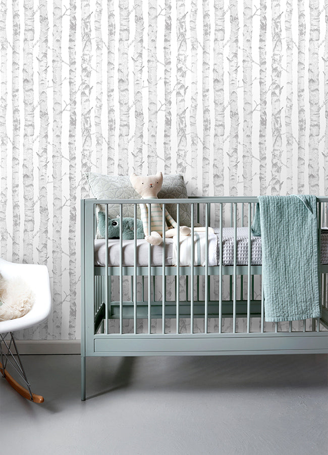 Birdie Grey Birch Wallpaper - Brewster Wallcovering