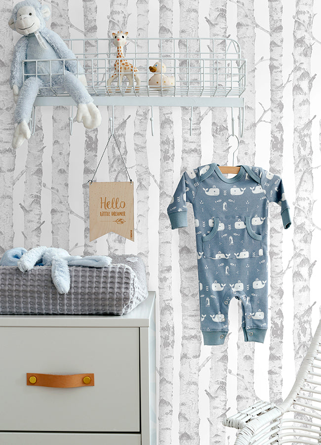 Birdie Grey Birch Wallpaper - Brewster Wallcovering