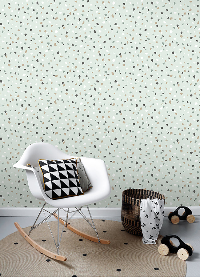 Ona Mint Terrazzo Wallpaper - Brewster Wallcovering