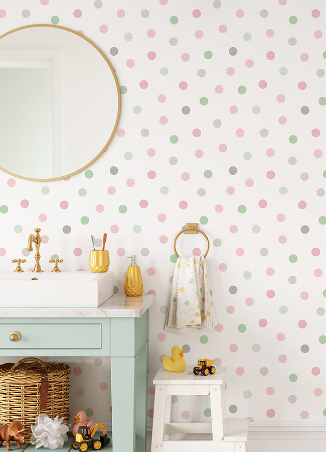 Jubilee Pink Dots Wallpaper  | Brewster Wallcovering