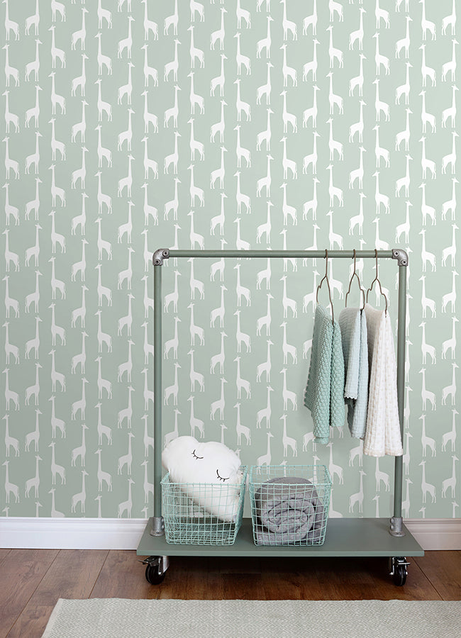 Vivi Sage Giraffe Wallpaper  | Brewster Wallcovering - The WorkRm