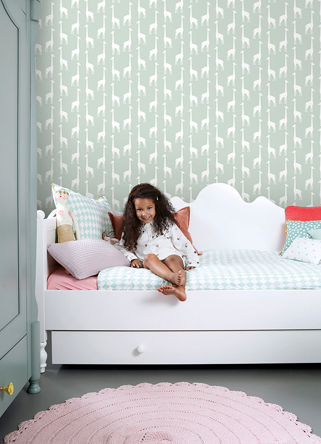 Vivi Sage Giraffe Wallpaper  | Brewster Wallcovering - The WorkRm