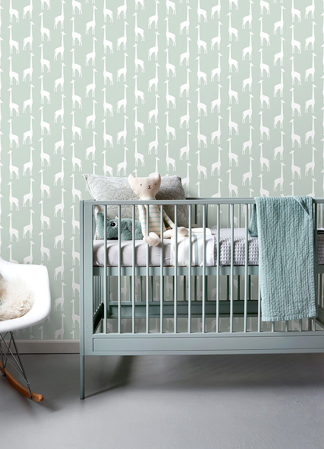 Vivi Sage Giraffe Wallpaper  | Brewster Wallcovering - The WorkRm