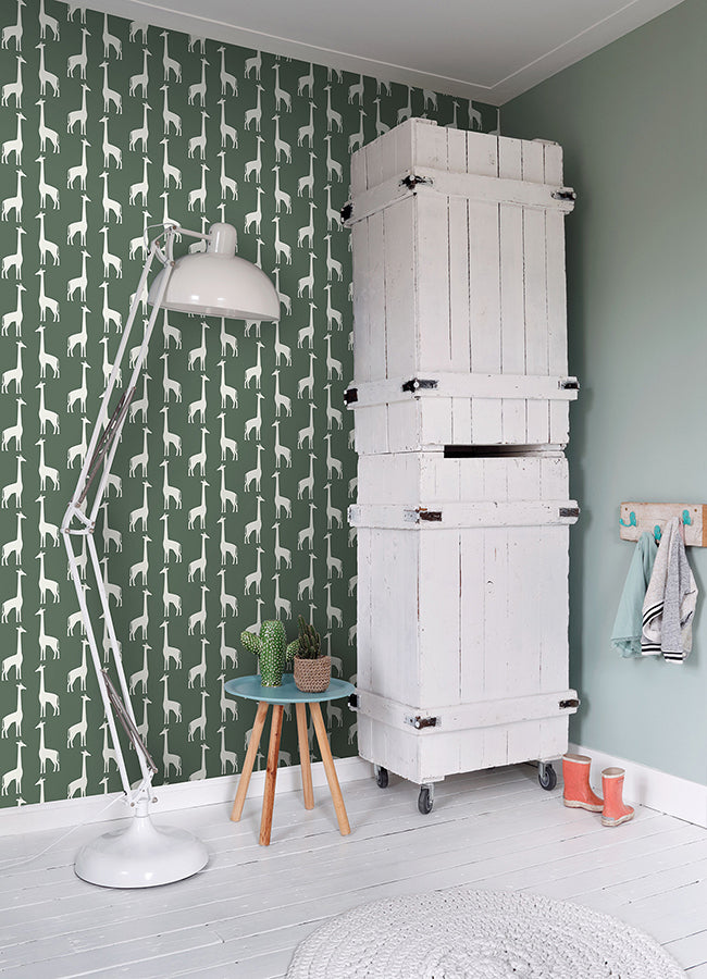 Vivi Green Giraffe Wallpaper  | Brewster Wallcovering - The WorkRm