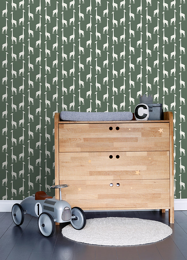 Vivi Green Giraffe Wallpaper  | Brewster Wallcovering - The WorkRm