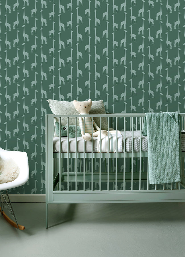 Vivi Teal Giraffe Wallpaper  | Brewster Wallcovering - The WorkRm