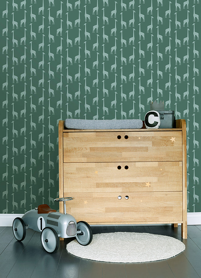 Vivi Teal Giraffe Wallpaper  | Brewster Wallcovering - The WorkRm