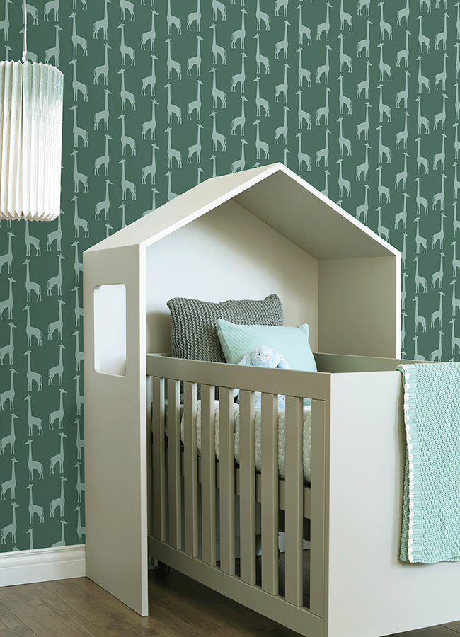 Vivi Teal Giraffe Wallpaper  | Brewster Wallcovering - The WorkRm