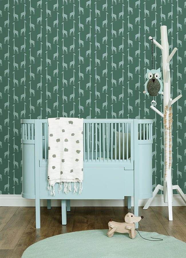 Vivi Teal Giraffe Wallpaper  | Brewster Wallcovering - The WorkRm