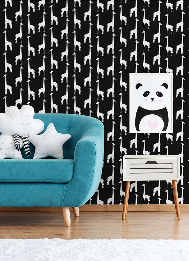 Vivi Black Giraffe Wallpaper  | Brewster Wallcovering