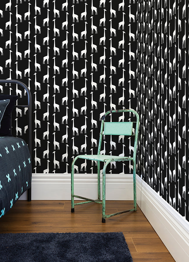 Vivi Black Giraffe Wallpaper  | Brewster Wallcovering