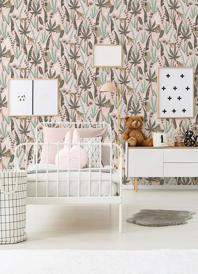 Kiki Pink Monkeys Wallpaper  | Brewster Wallcovering - The WorkRm