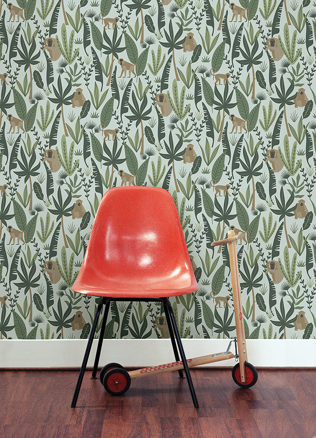 Kiki Green Monkeys Wallpaper - Brewster Wallcovering