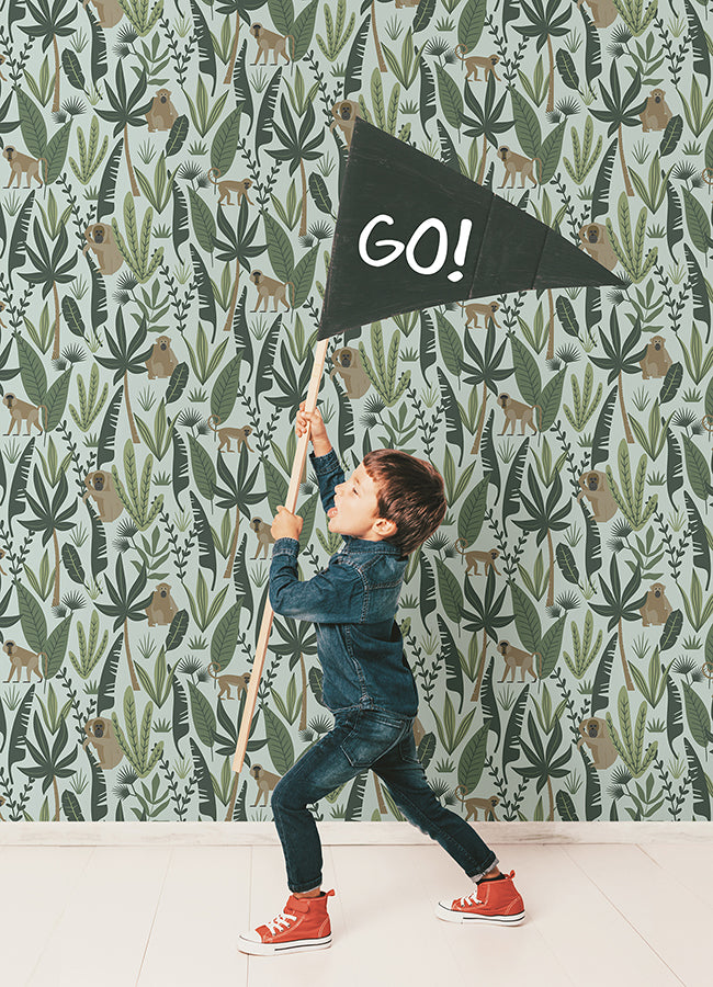 Kiki Green Monkeys Wallpaper - Brewster Wallcovering