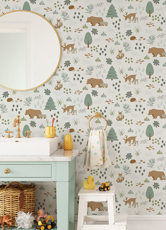 Finola Moss Bears Wallpaper  | Brewster Wallcovering - The WorkRm