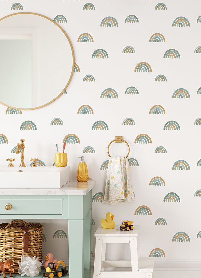 Joss Teal Rainbow Wallpaper  | Brewster Wallcovering - The WorkRm