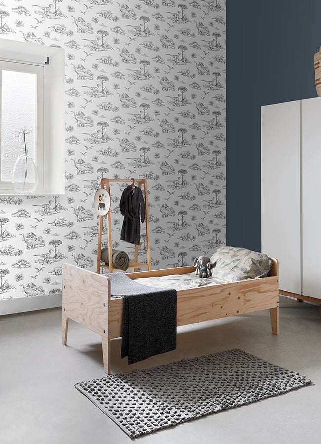 Isolde Charcoal Dinosaurs Wallpaper  | Brewster Wallcovering - The WorkRm