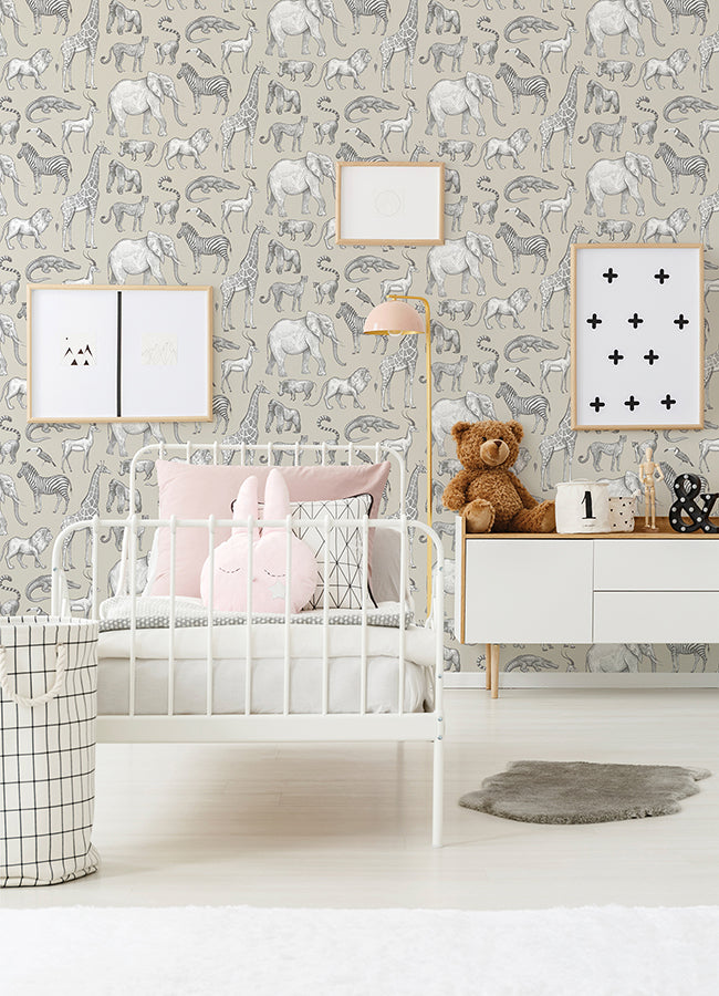 Kenji Taupe Safari Wallpaper  | Brewster Wallcovering - The WorkRm