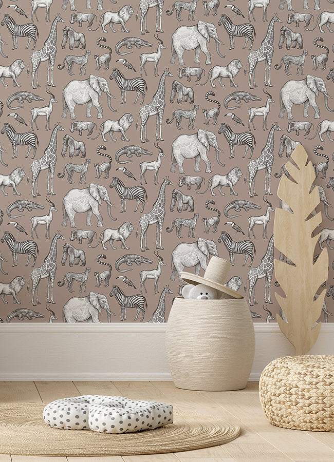 Kenji Light Brown Safari Wallpaper  | Brewster Wallcovering - The WorkRm