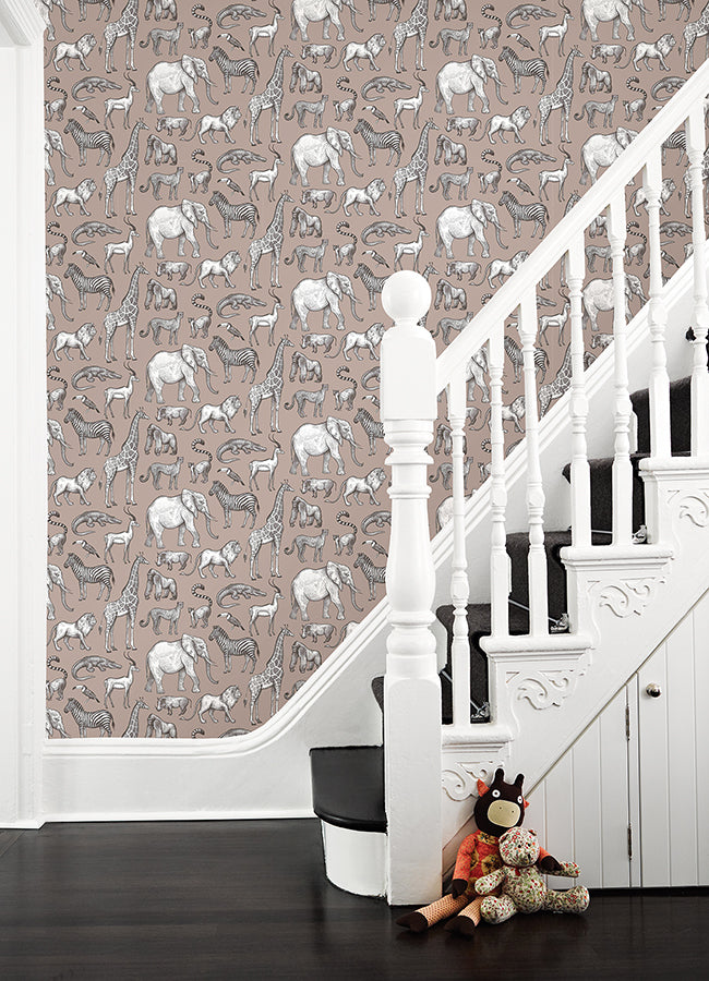 Kenji Light Brown Safari Wallpaper  | Brewster Wallcovering - The WorkRm