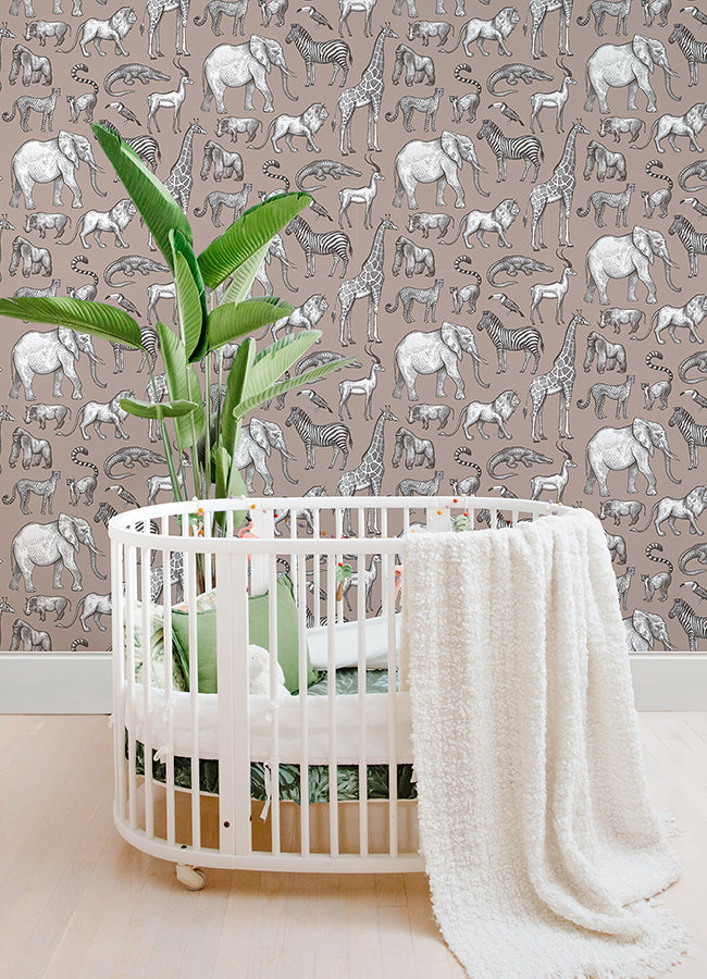 Kenji Light Brown Safari Wallpaper  | Brewster Wallcovering - The WorkRm