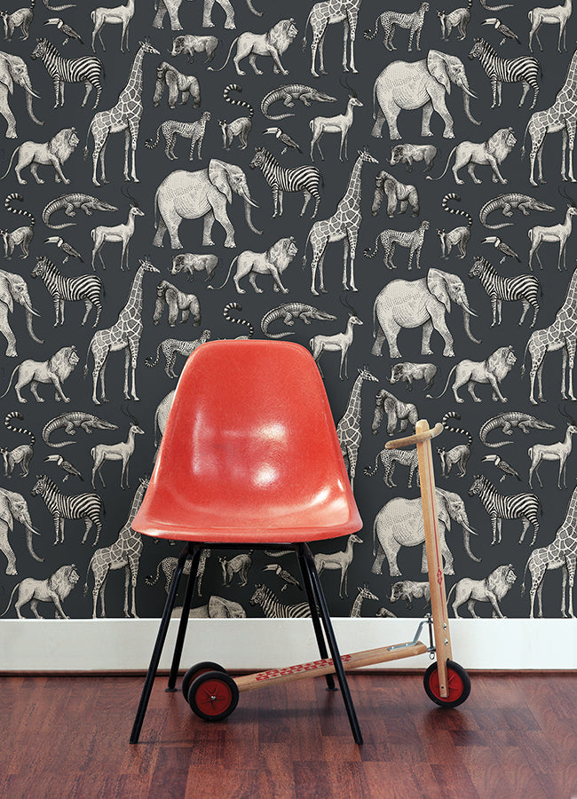 Kenji Navy Safari Wallpaper  | Brewster Wallcovering - The WorkRm