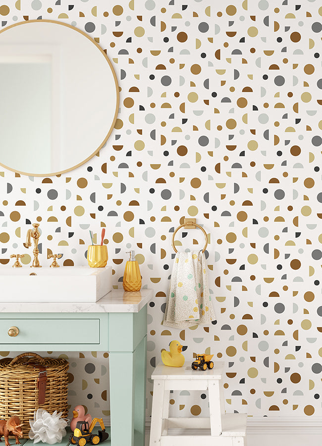 Marilee Neutral Circles Wallpaper - Brewster Wallcovering