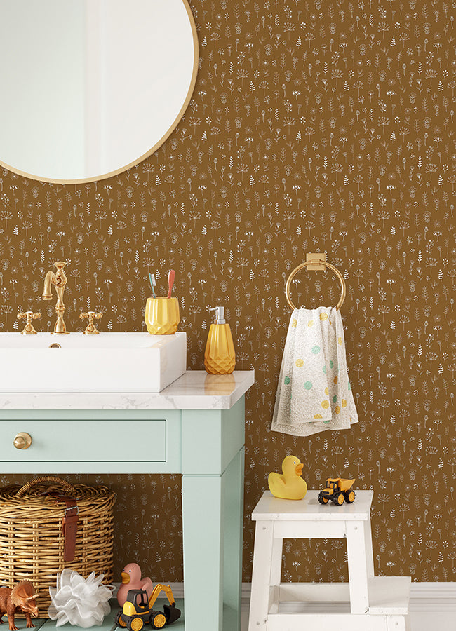 Tatula Chestnut Floral Wallpaper - Brewster Wallcovering