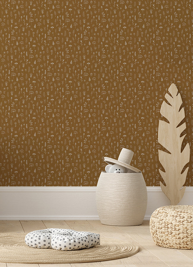 Tatula Chestnut Floral Wallpaper - Brewster Wallcovering