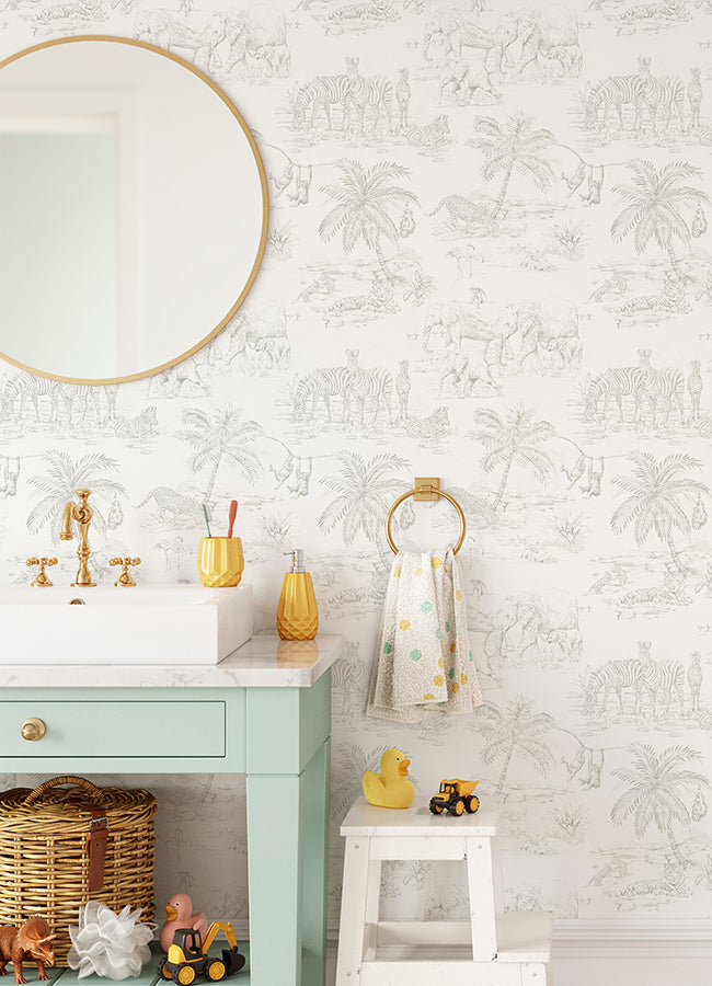 Boheme Platinum Animals Wallpaper - Brewster Wallcovering