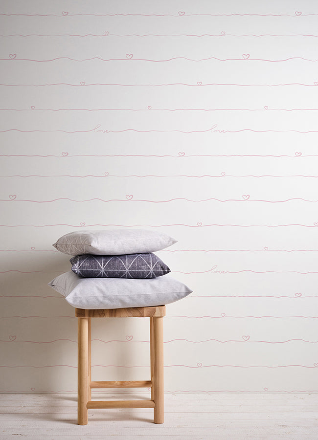 Love & Hearts Pink Script Wallpaper  | Brewster Wallcovering - The WorkRm