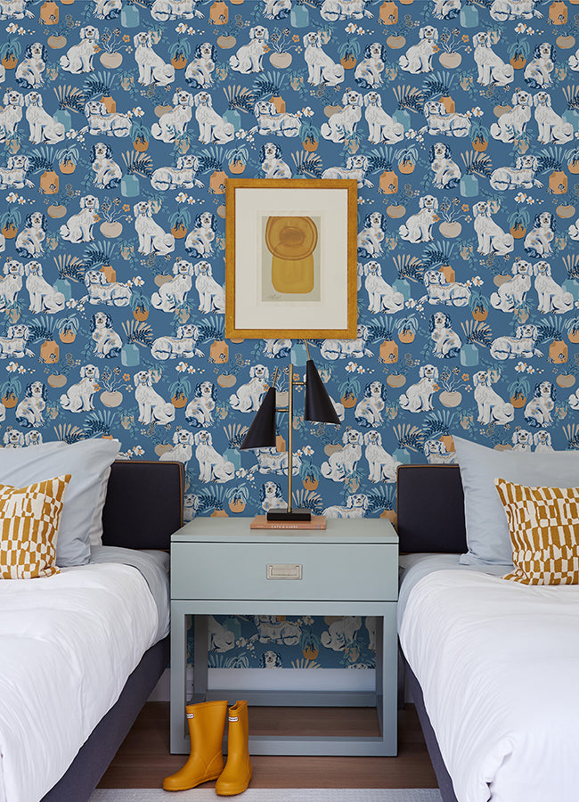 Cerulean Good Dog Peel and Stick Wallpaper - Brewster Wallcovering