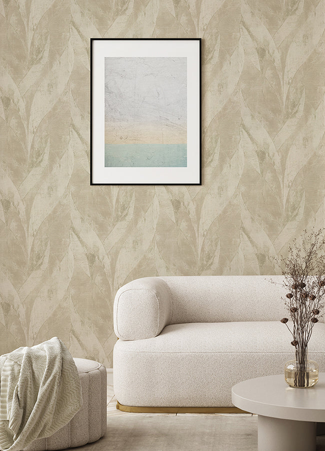 Blake Light Grey Leaf Wallpaper - Brewster Wallcovering