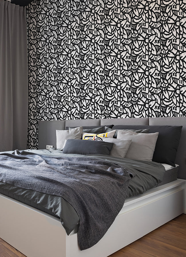 Black Bold Arrangements Peel and Stick Wallpaper  | Brewster Wallcovering