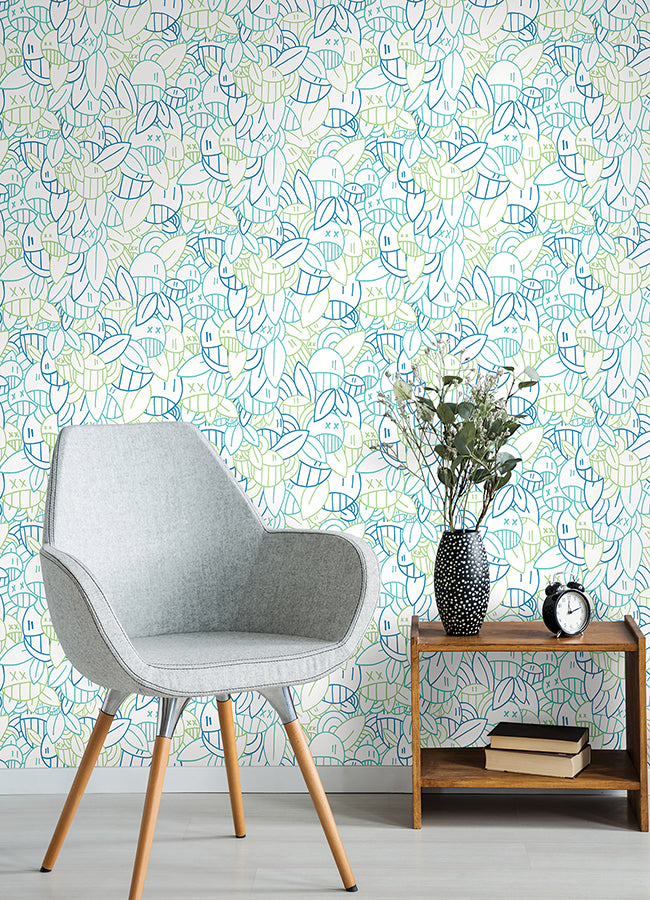 Multi Cool Floral Sequence Peel and Stick Wallpaper  | Brewster Wallcovering