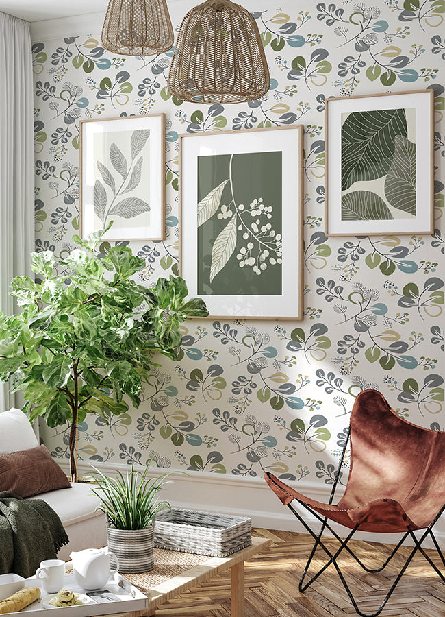 Jonah Green Leaf Trail Wallpaper - Brewster Wallcovering