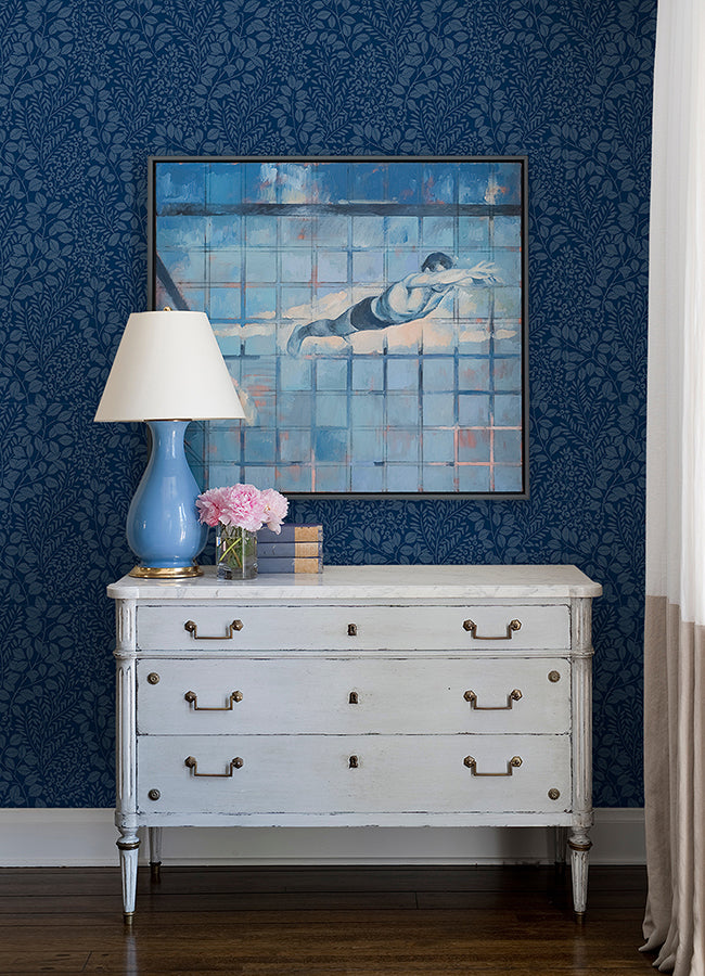 Elin Blue Berry Botanical Wallpaper  | Brewster Wallcovering - The WorkRm