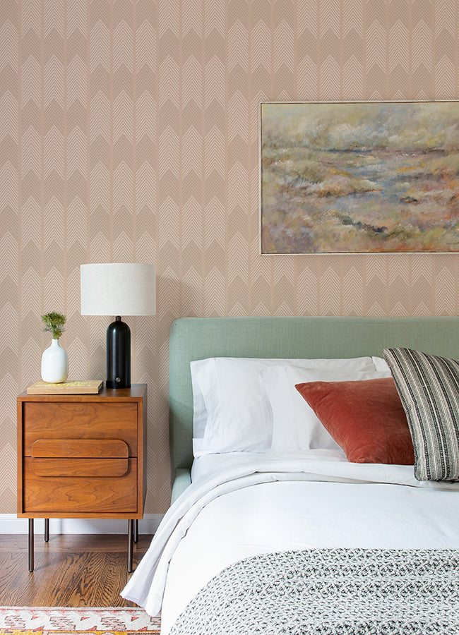 Nyle Blush Chevron Stripes Wallpaper - Brewster Wallcovering