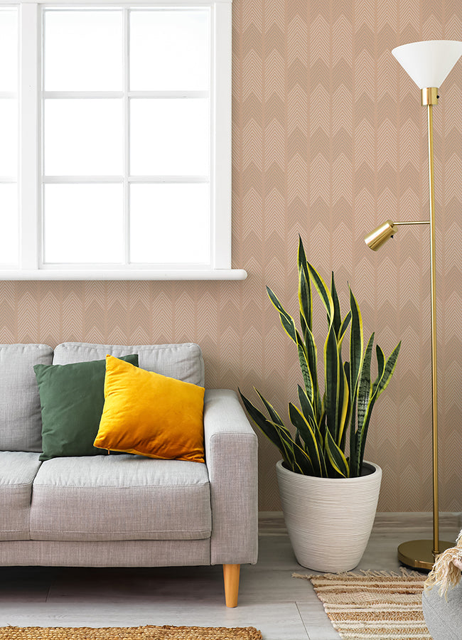 Nyle Blush Chevron Stripes Wallpaper - Brewster Wallcovering