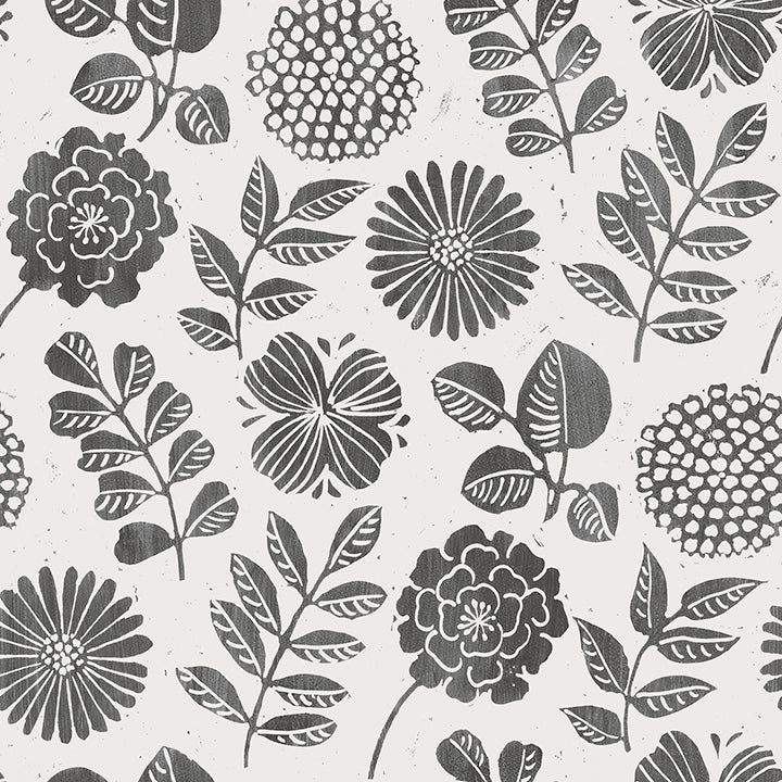 Picture of Inge Black Floral Block Print Wallpaper