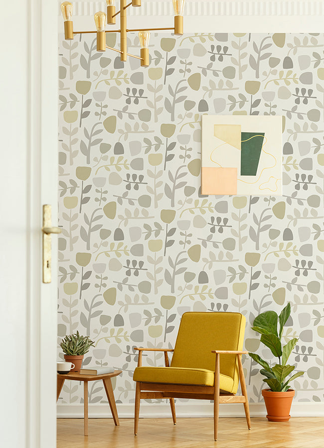 Juni Neutral Abstract Tulips Wallpaper  | Brewster Wallcovering - The WorkRm