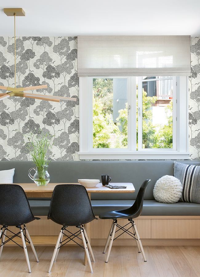 Lykke Black Textured Tree Wallpaper  | Brewster Wallcovering