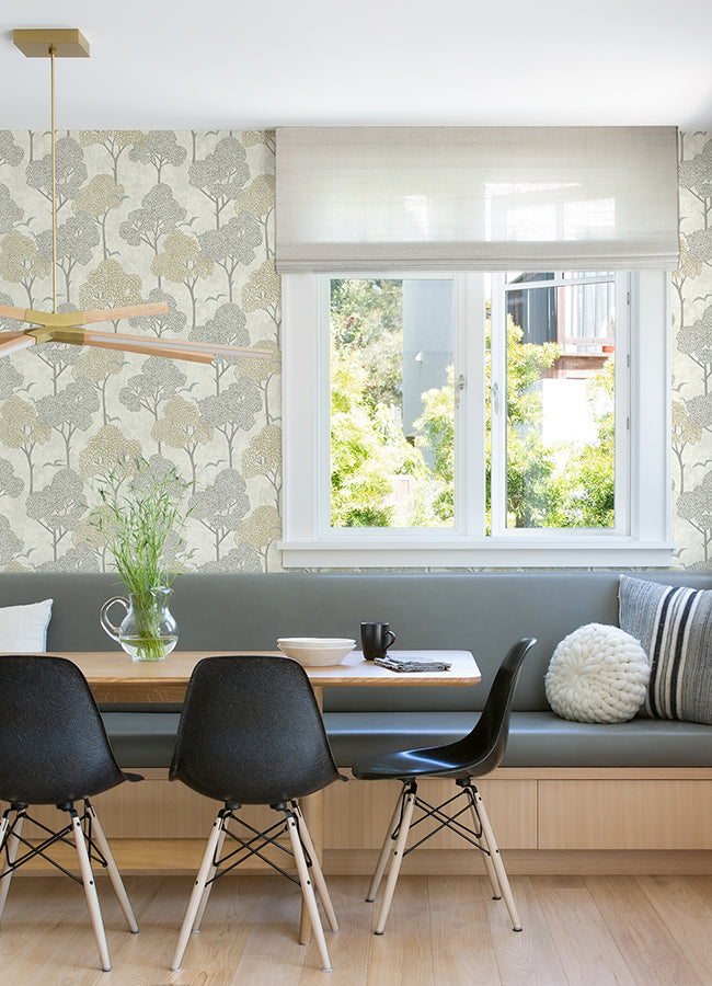 Lykke Neutral Textured Tree Wallpaper  | Brewster Wallcovering