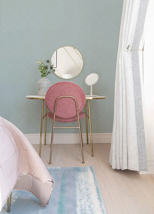 Sander Light Blue Geometric Wallpaper  | Brewster Wallcovering - The WorkRm