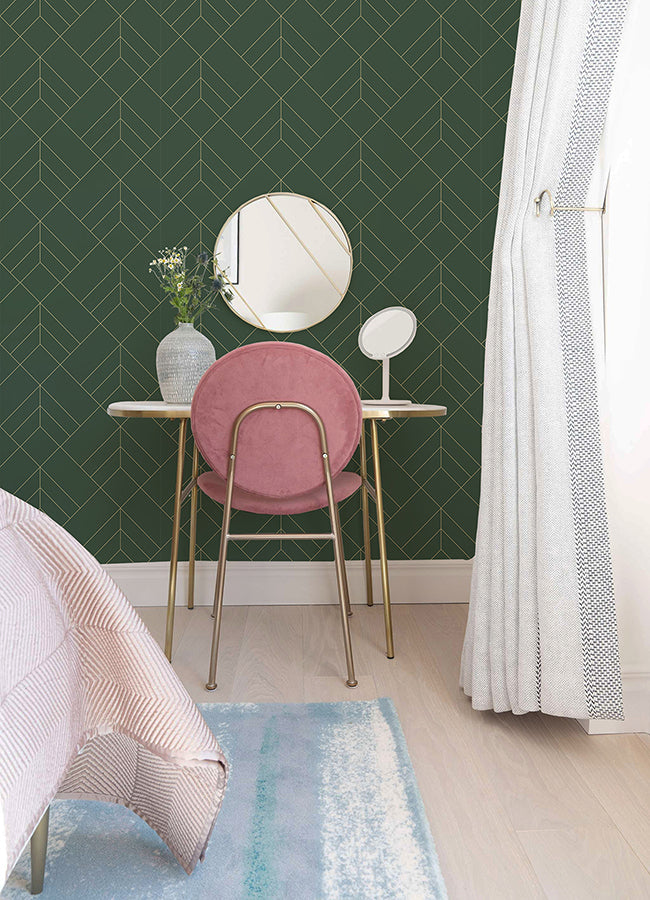 Sander Evergreen Geometric Wallpaper - Brewster Wallcovering