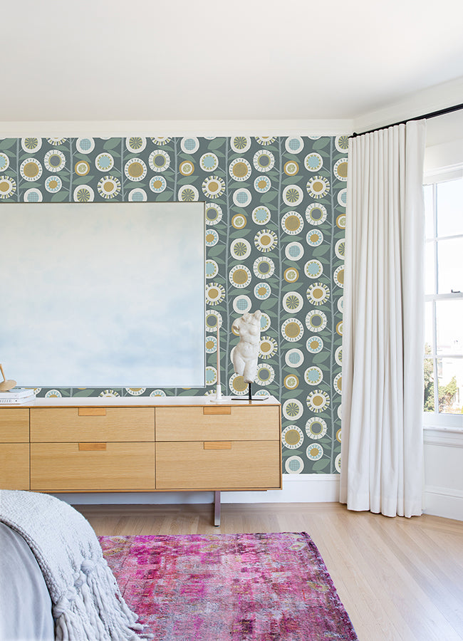 Sisu Grey Floral Geometric Wallpaper  | Brewster Wallcovering