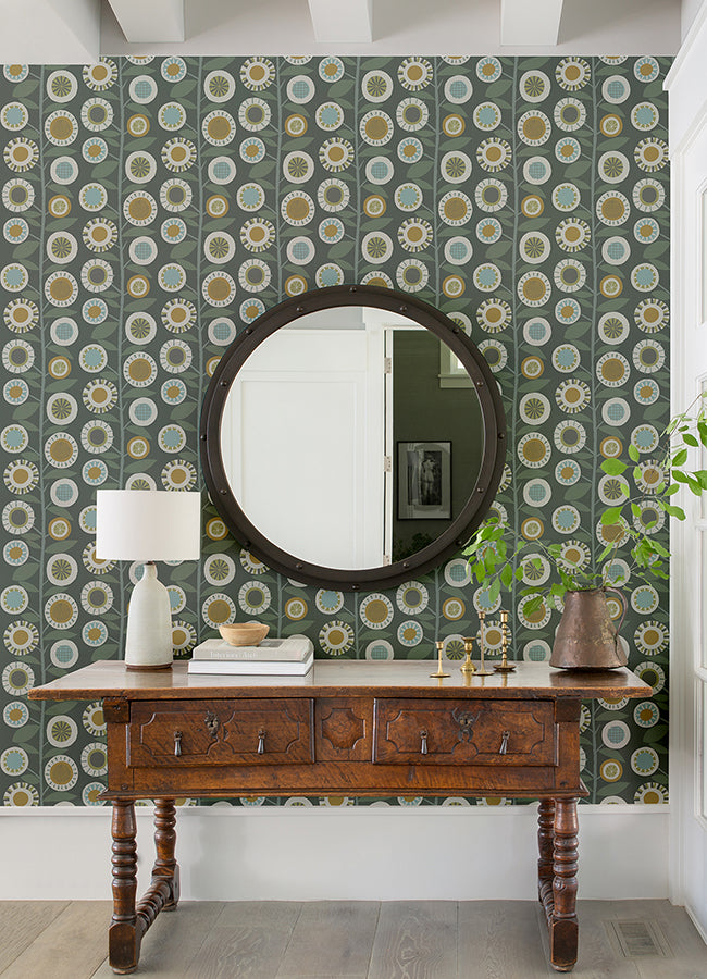 Sisu Grey Floral Geometric Wallpaper - Brewster Wallcovering