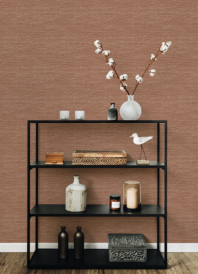 Malin Rust Faux Grasscloth Wallpaper - Brewster Wallcovering